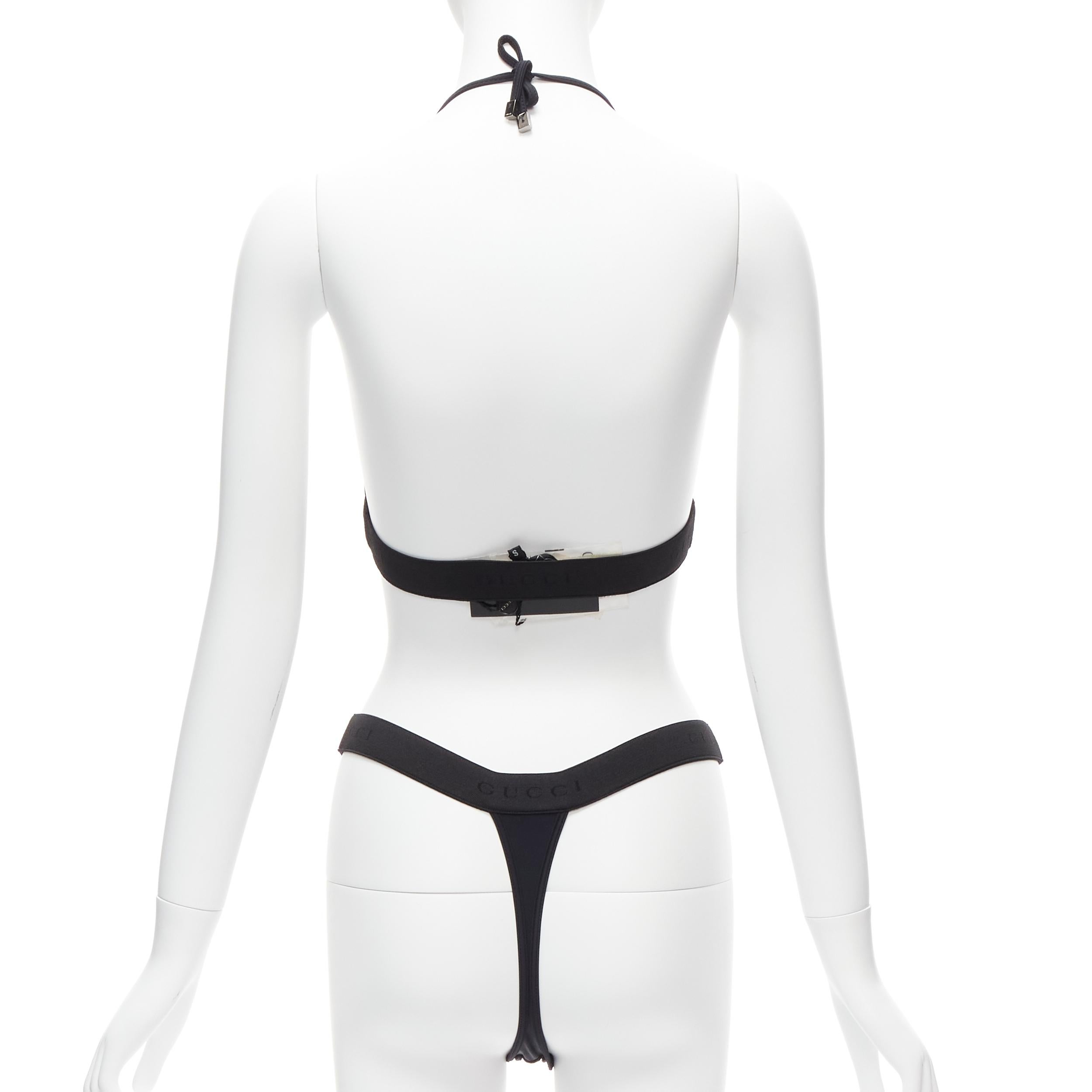 Women's new GUCCI Tom Ford Vintage black GG logo thong bottom 2-pc bikini swim set S For Sale