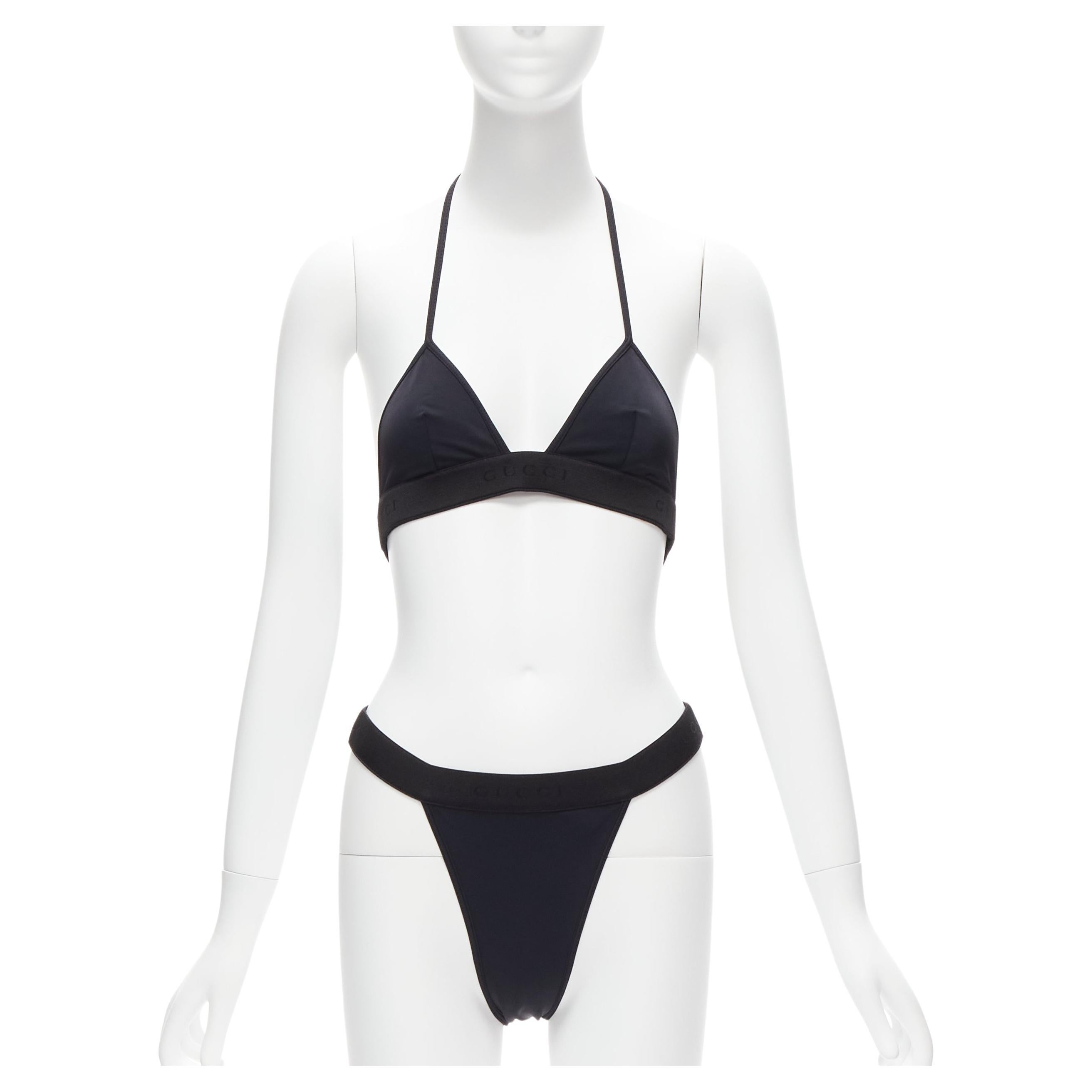 new GUCCI Tom Ford Vintage black GG logo thong bottom 2-pc bikini swim set S For Sale