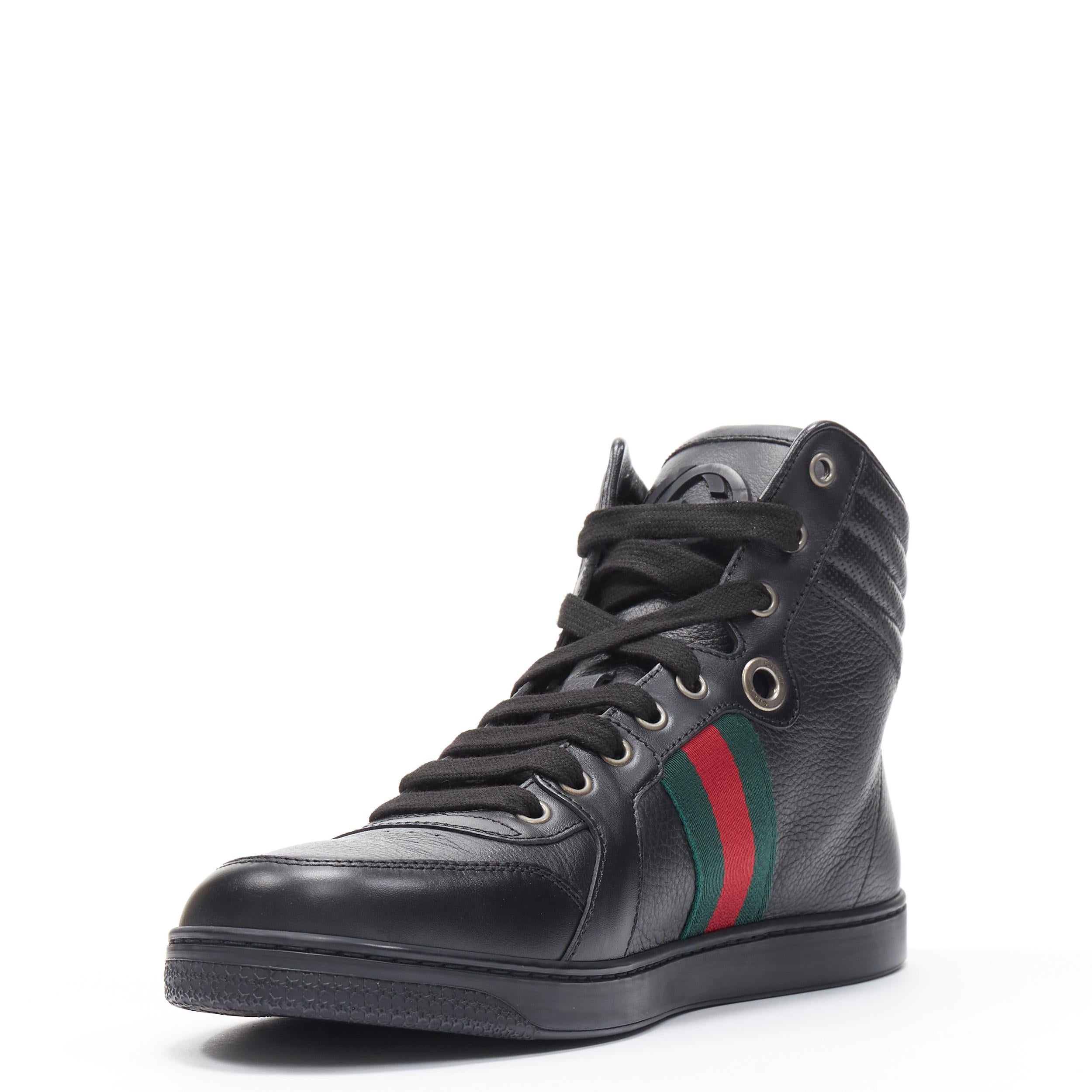 Black new GUCCI Traga Ace black leather web high top sneaker UK7.5 EU41.5