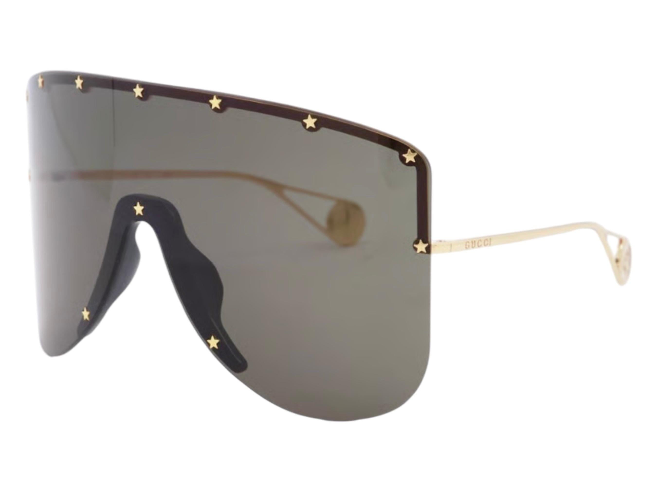 Grigio NUOVO Occhiali da sole Gucci Unisex Logo Star Rivet Mask con custodia in velluto in vendita