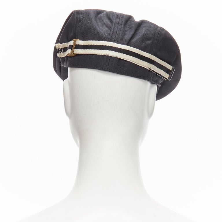 new GUCCI Vintage black canvas white web trim newsboy hat S  display picture 3