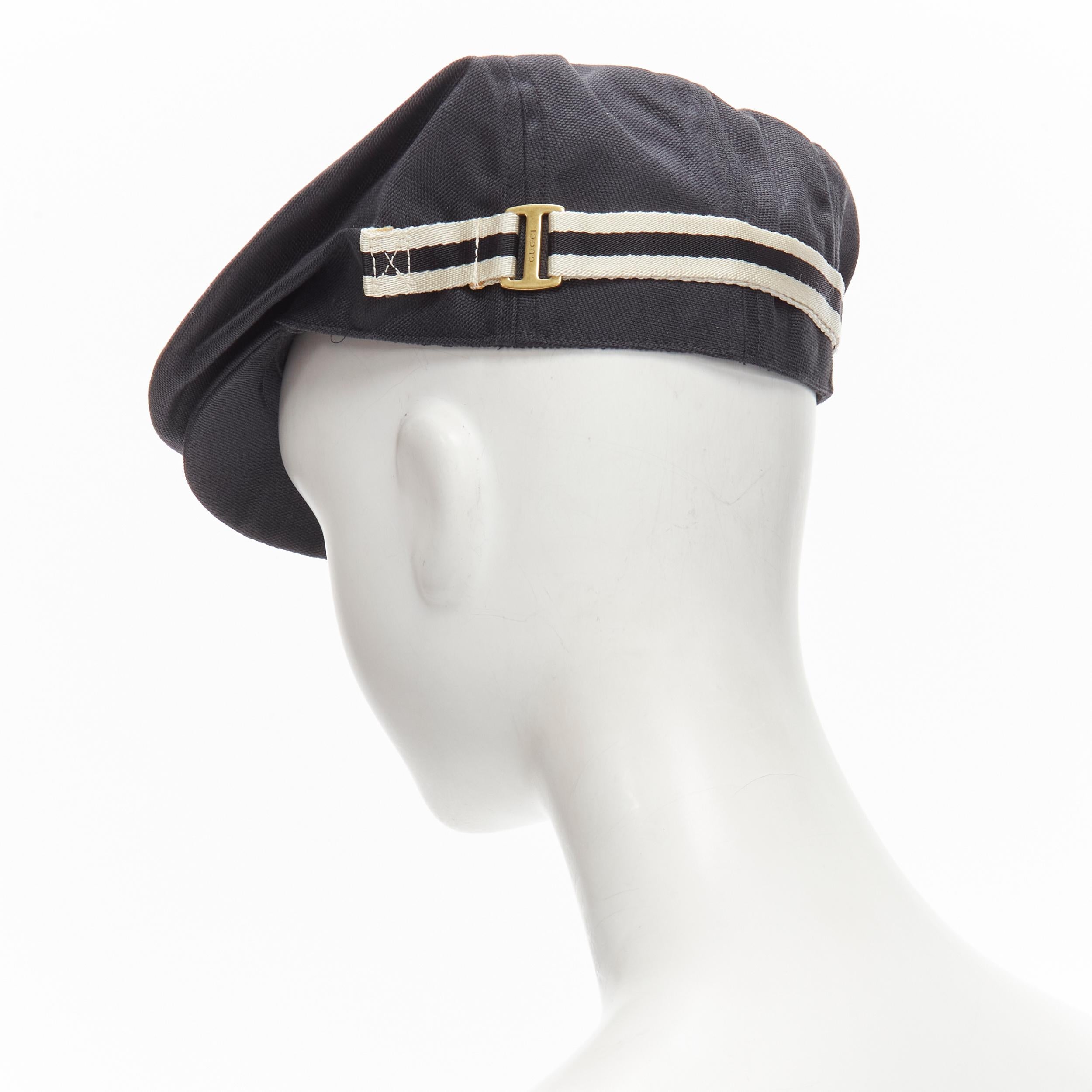 new GUCCI Vintage black canvas white web trim newsboy hat S In New Condition In Hong Kong, NT