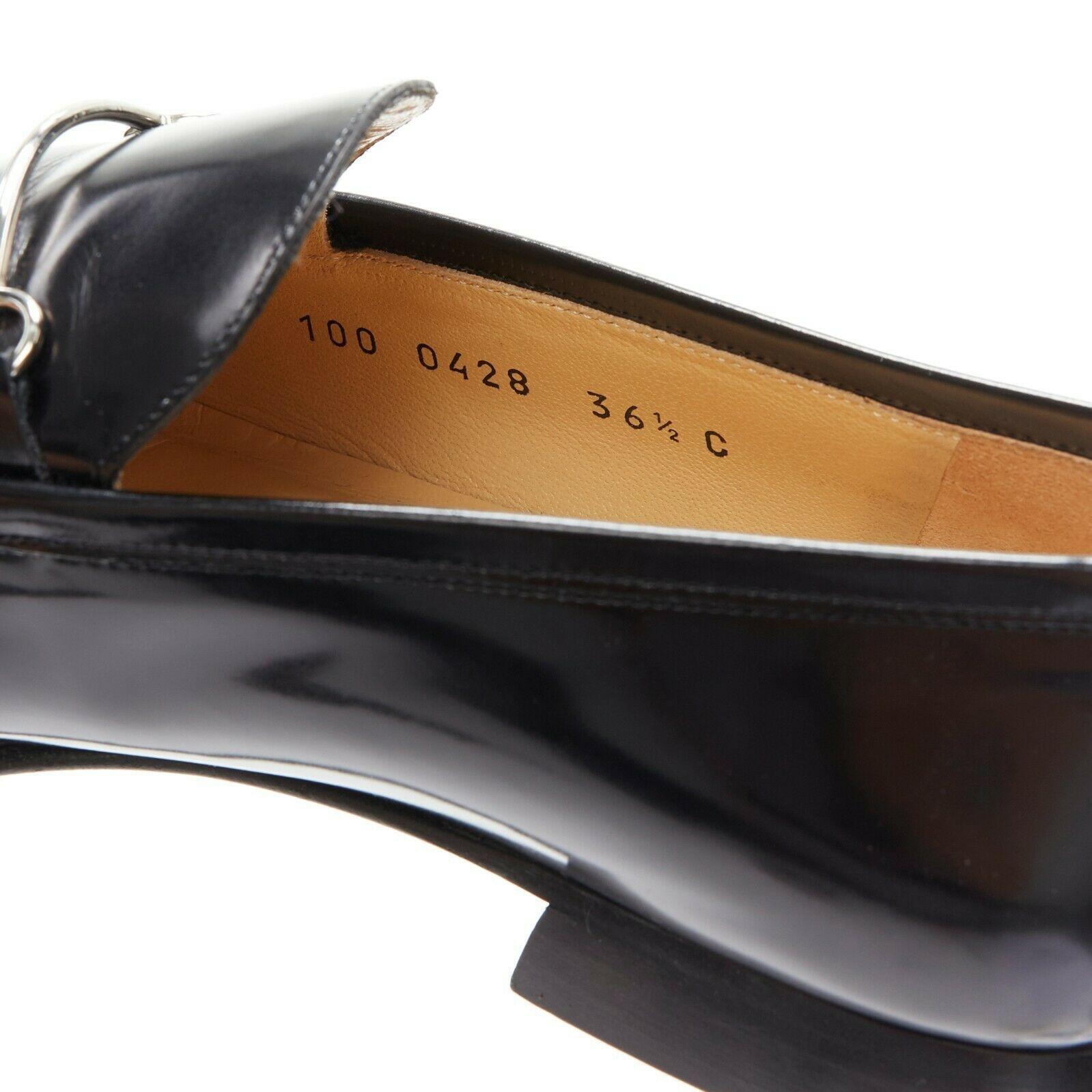 new GUCCI Vintage black leather silver minimal horsebit slip on loafer EU36.5C 5