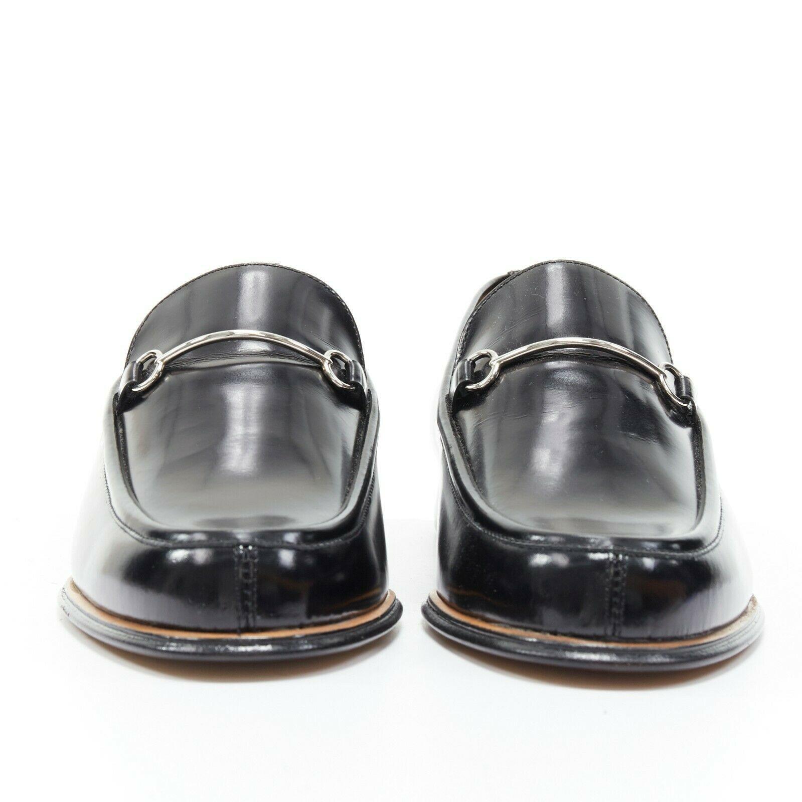 Black new GUCCI Vintage black leather silver minimal horsebit slip on loafer EU36.5C