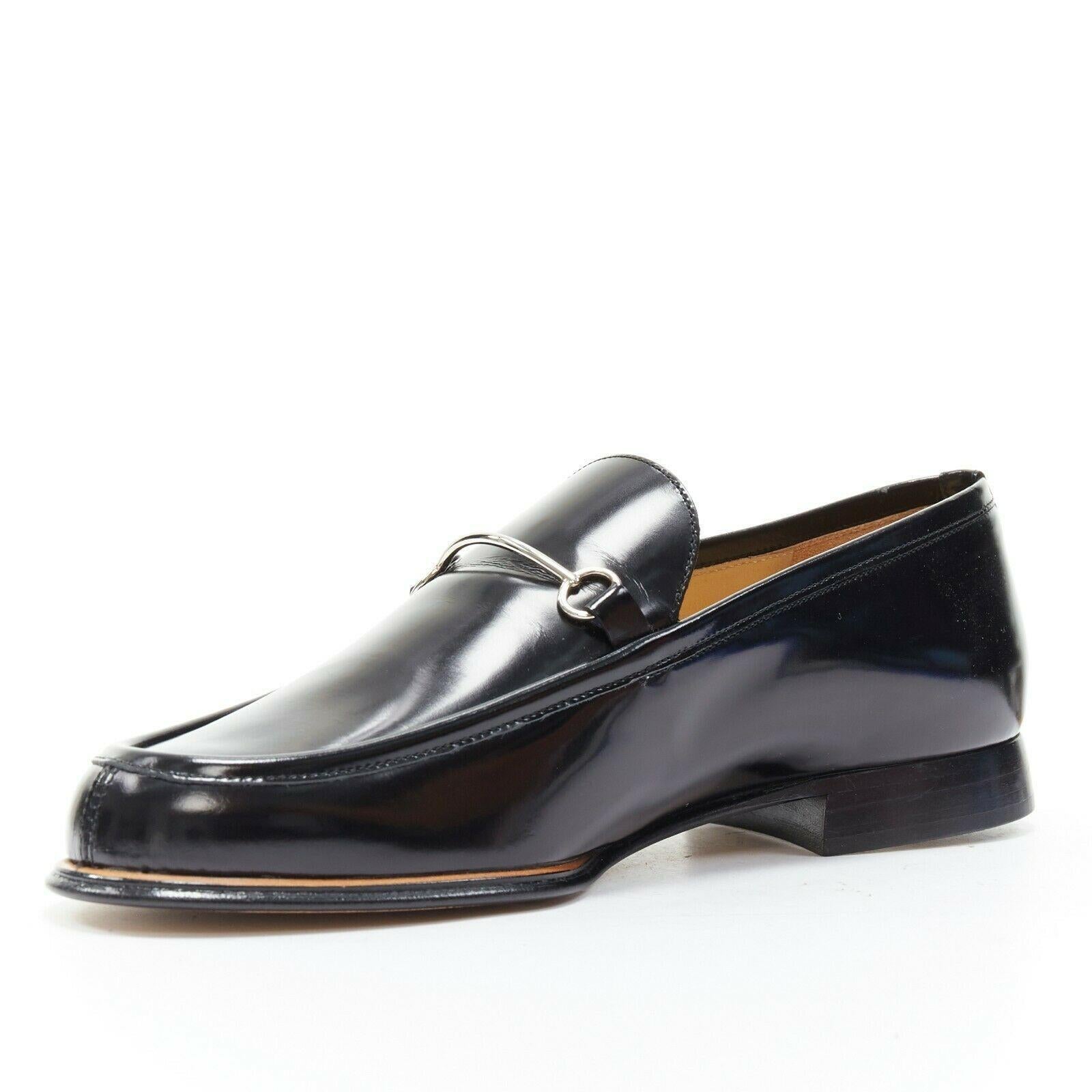 new GUCCI Vintage black leather silver minimal horsebit slip on loafer EU36.5C In Good Condition In Hong Kong, NT