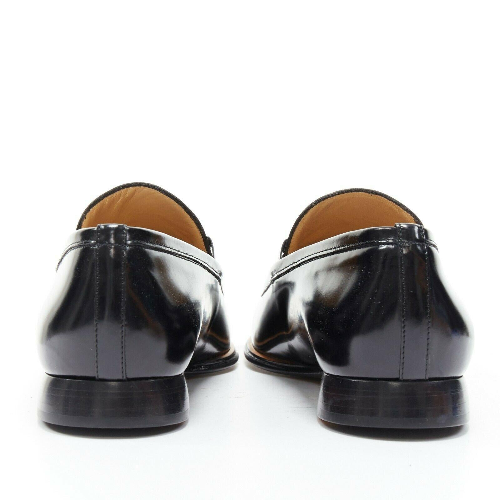 Women's new GUCCI Vintage black leather silver minimal horsebit slip on loafer EU36.5C