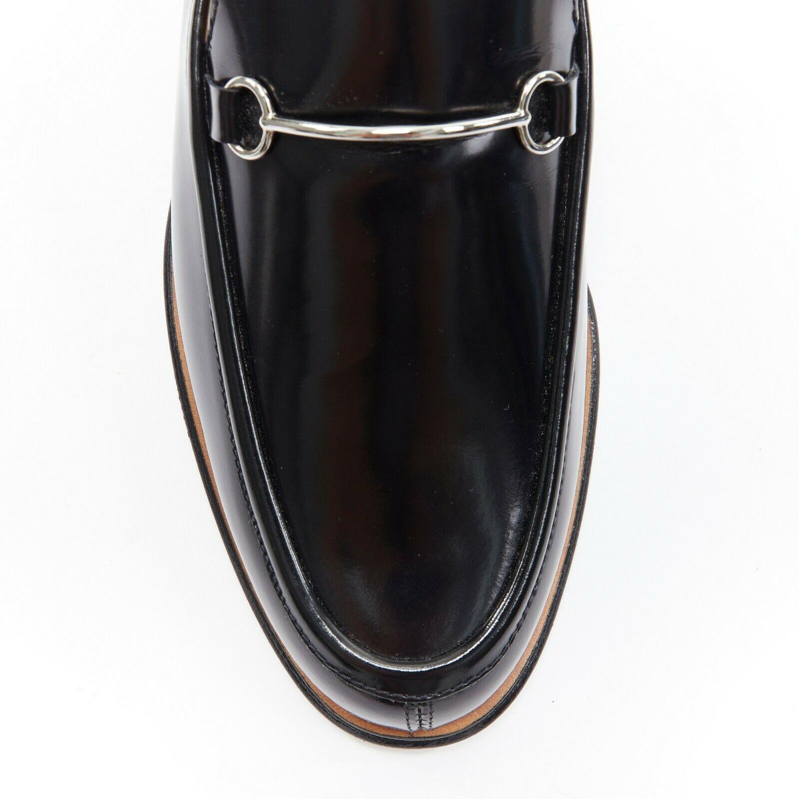 new GUCCI Vintage black leather silver minimal horsebit slip on loafer EU36.5C 1