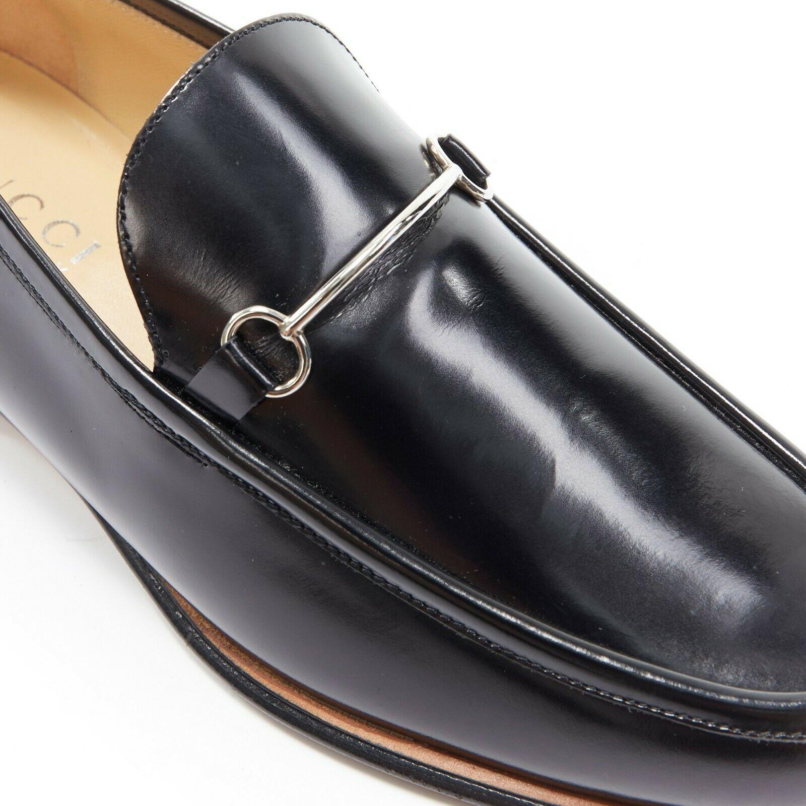 new GUCCI Vintage black leather silver minimal horsebit slip on loafer EU36.5C 2