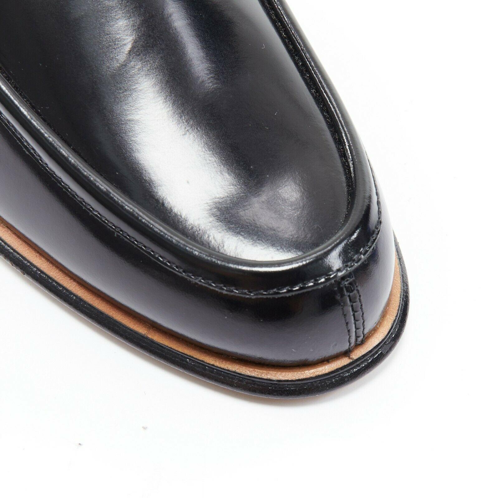 new GUCCI Vintage black leather silver minimal horsebit slip on loafer EU36.5C 3