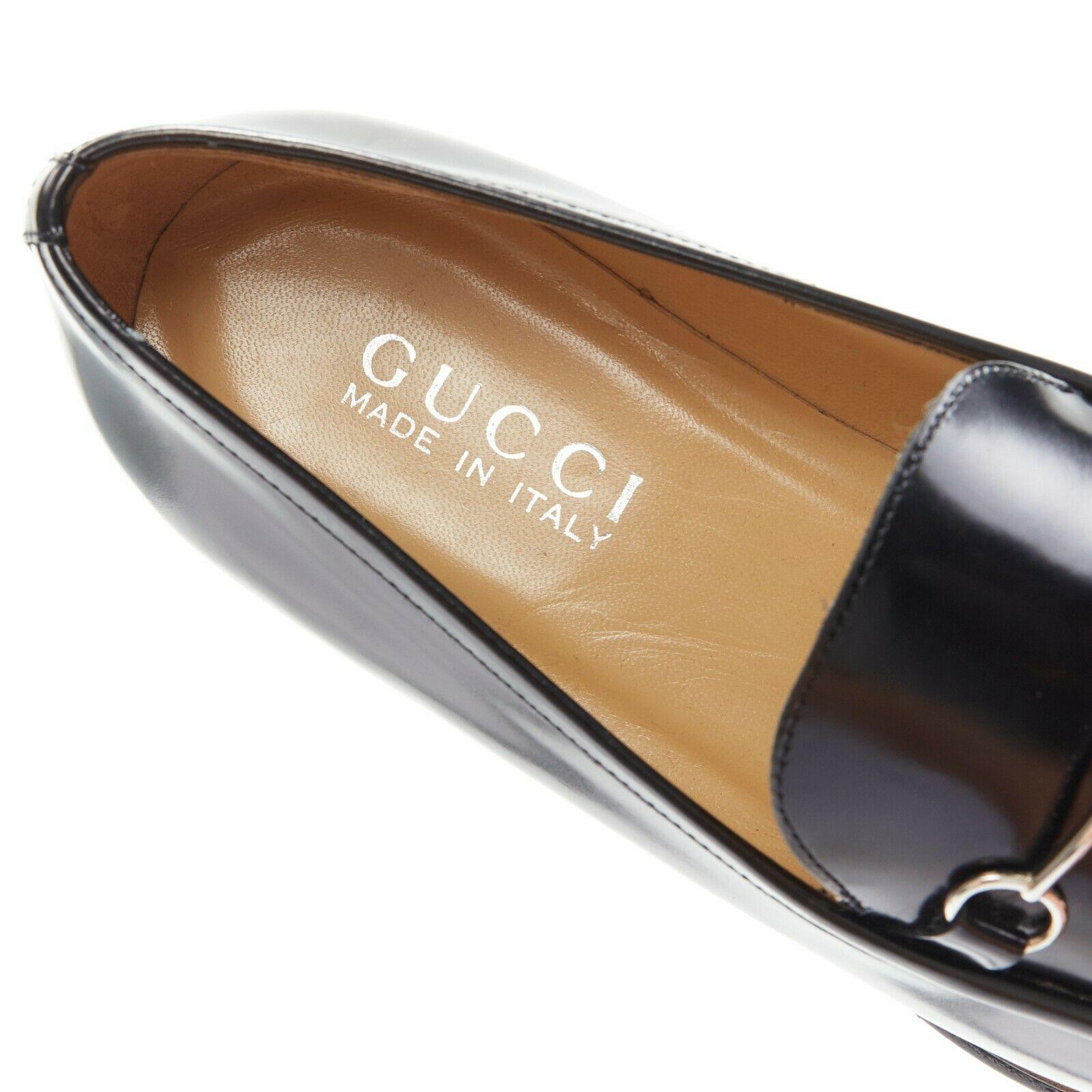 new GUCCI Vintage black leather silver minimal horsebit slip on loafer EU36.5C 4