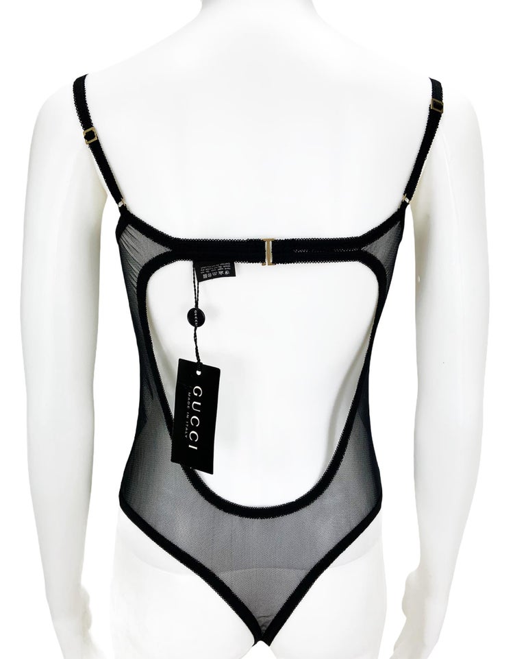 New Gucci Vintage Black Lingerie Bodysuit Net Sheer size L For Sale at  1stDibs | gucci bodysuit