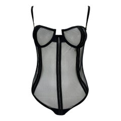 Gucci - Body en filet de lingerie noir vintage, transparent, taille L, état neuf