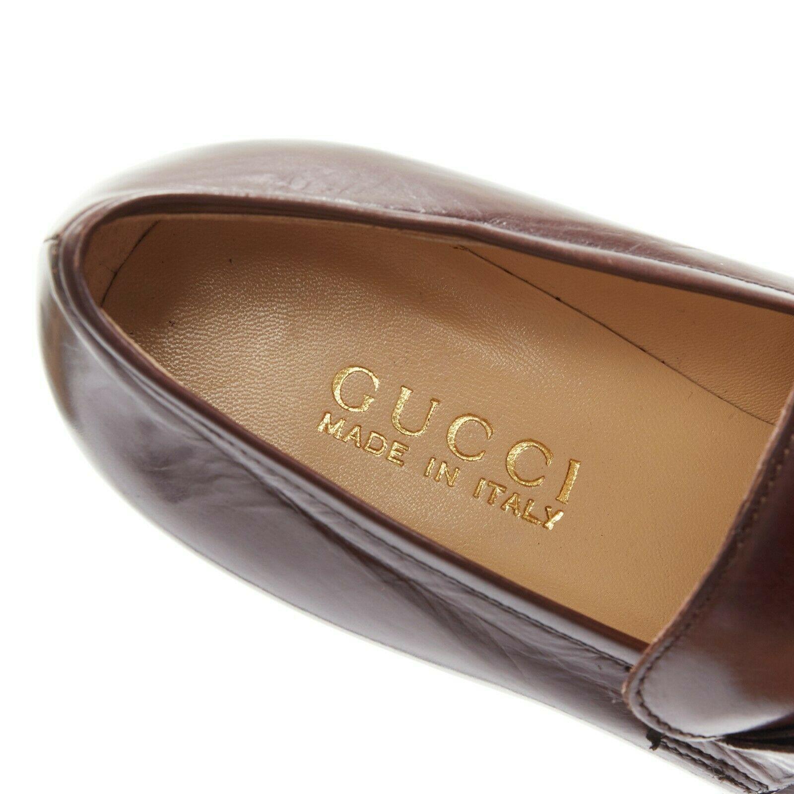 new GUCCI Vintage brown leather gold horsebit buckle square toe loafer EU36.5C 5