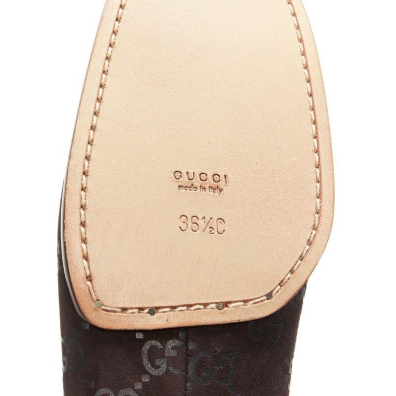 new GUCCI Vintage brown monogram printed black suede square toe loafer EU36.5C 7