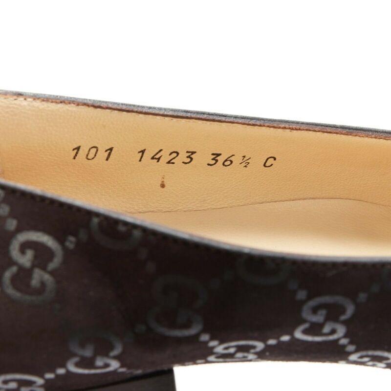 new GUCCI Vintage brown monogram printed black suede square toe loafer EU36.5C 8