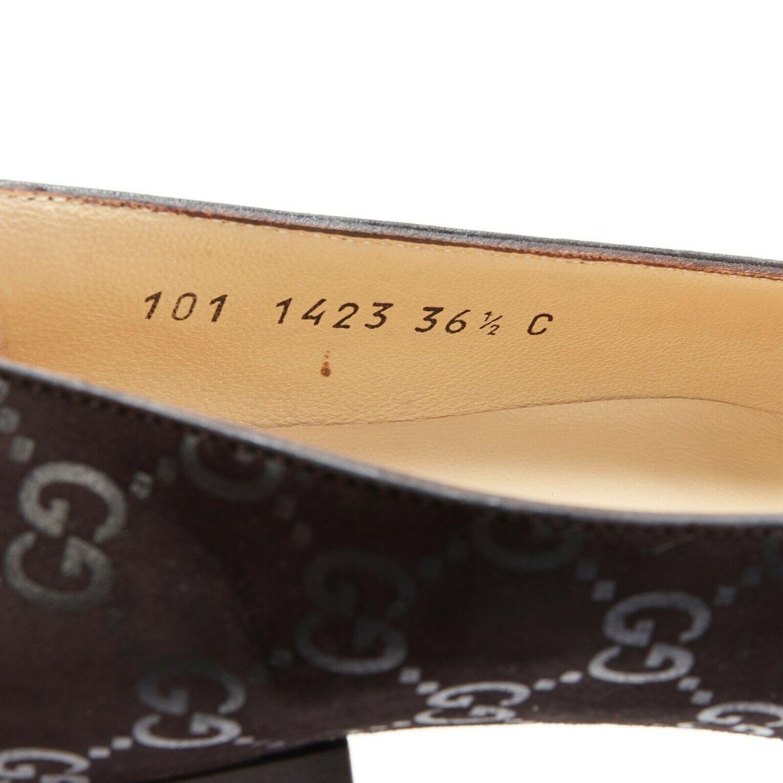new GUCCI Vintage brown monogram printed black suede square toe loafer EU36.5C 7