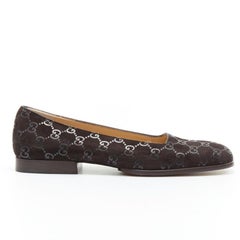 new GUCCI Vintage brown monogram printed black suede square toe loafer EU36.5C