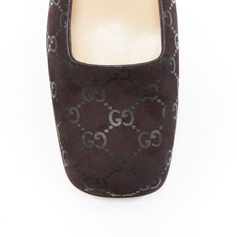 new GUCCI Vintage brown monogram printed black suede square toe loafer EU36.5C 3