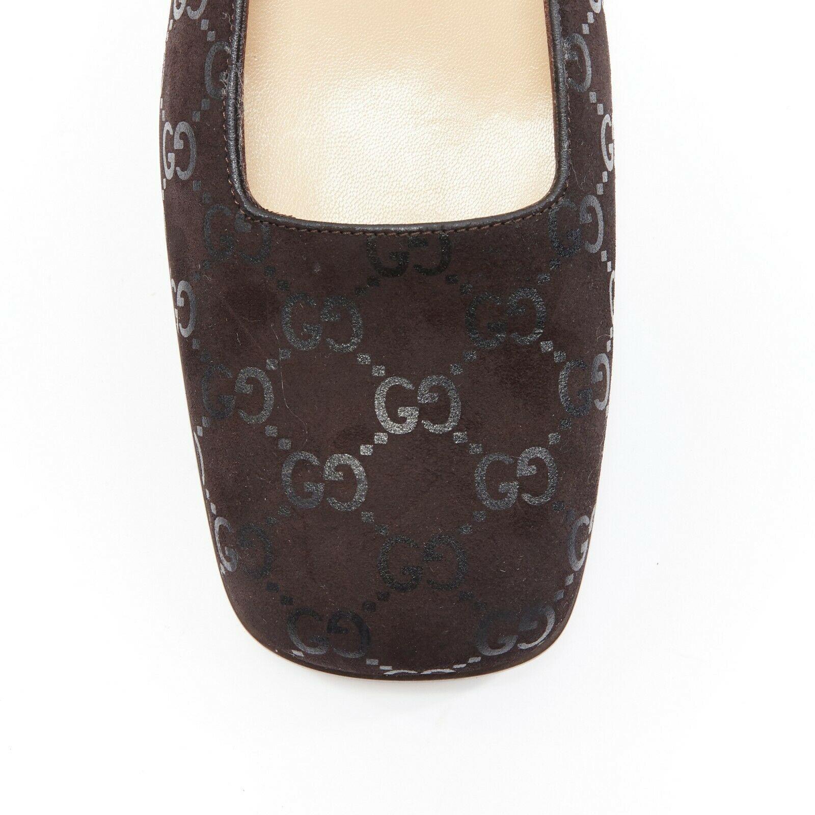new GUCCI Vintage brown monogram printed black suede square toe loafer EU36.5C 2