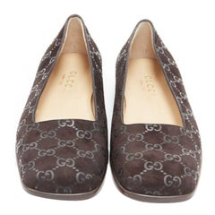 new GUCCI Vintage brown monogram printed black suede square toe loafer EU36.5C