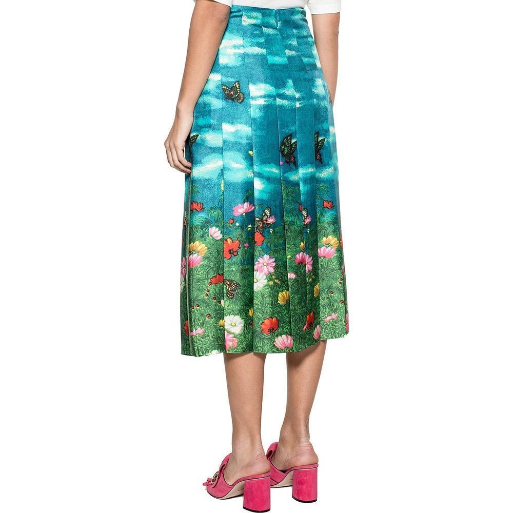 New GUCCI Vita Garden Pleated Silk Midi Skirt IT36 US 0-2 In New Condition For Sale In Brossard, QC