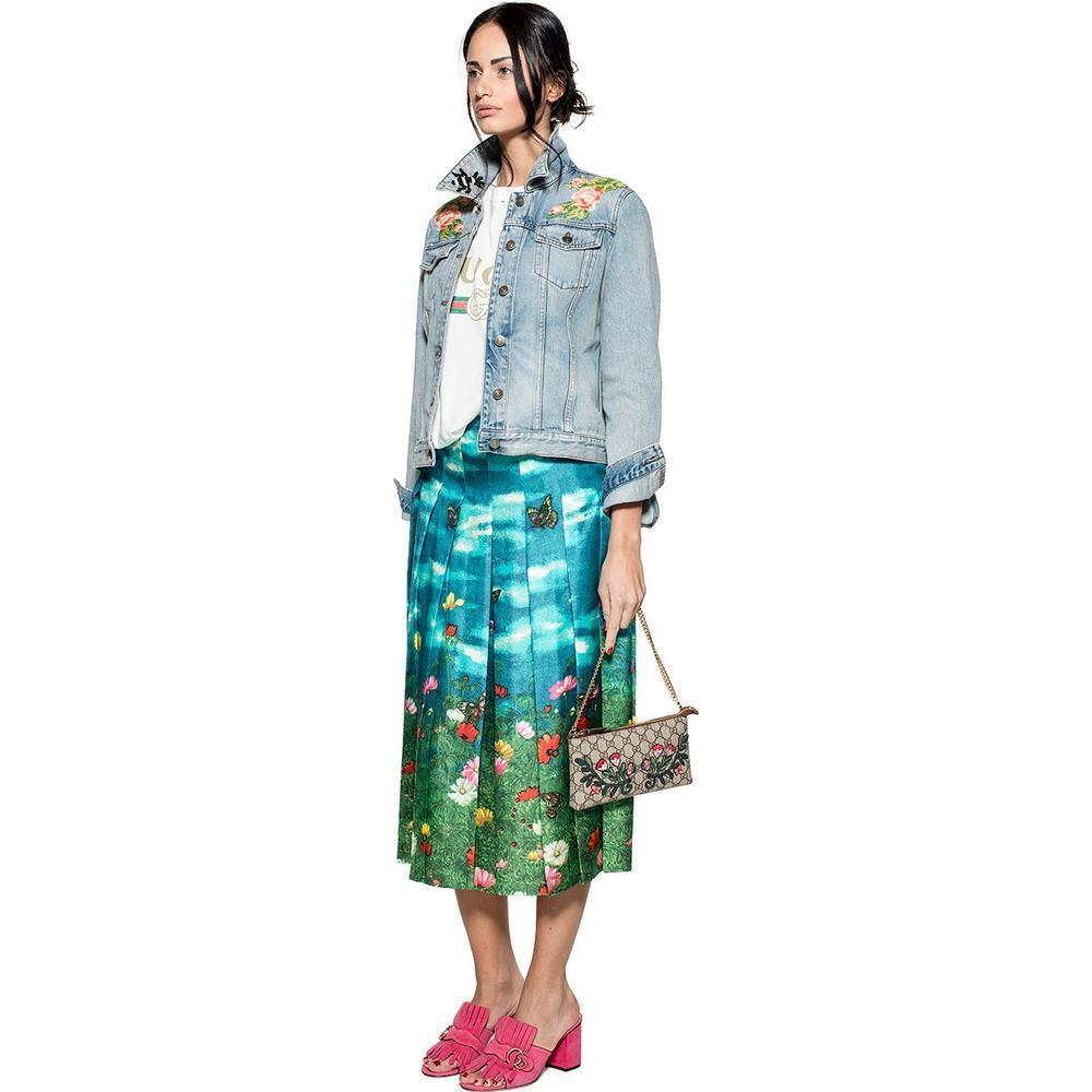 Women's New GUCCI Vita Garden Pleated Silk Midi Skirt IT36 US 0-2 For Sale