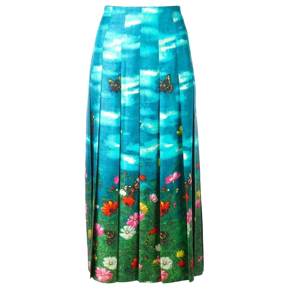 New GUCCI Vita Garden Pleated Silk Midi Skirt IT36 US 0-2 For Sale