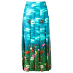 New GUCCI Vita Garden Pleated Silk Midi Skirt IT36 US 0-2