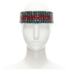 GUCCI, large bandeau de tête en cristal vert et rouge avec strass, neuve