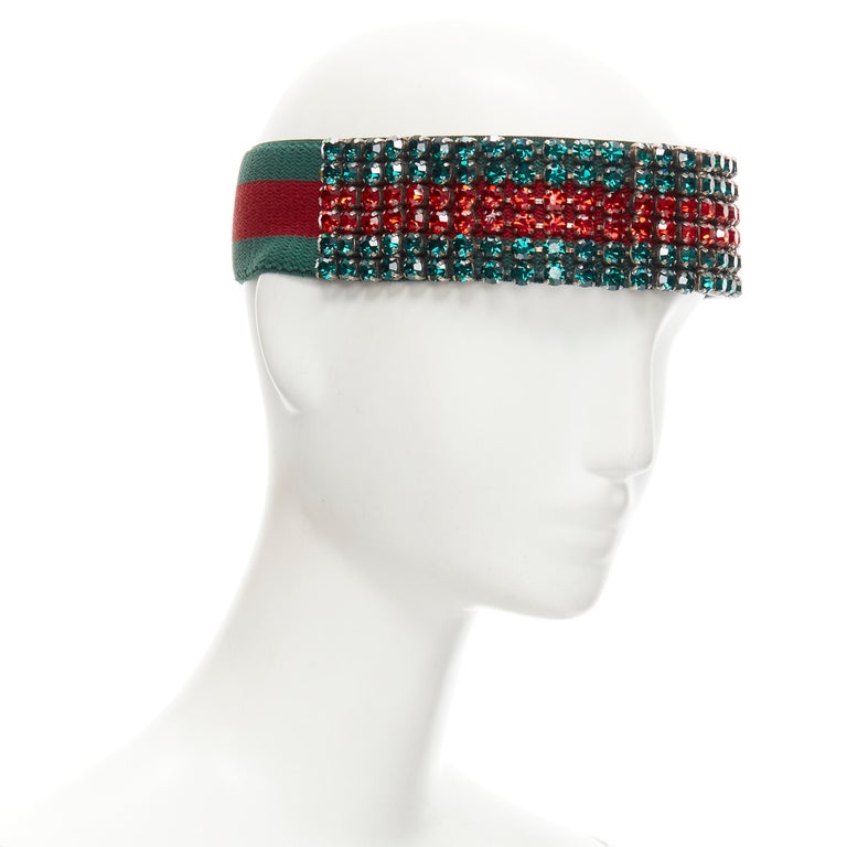 new GUCCI Webby Headband rhinestone crystal encrusted green red web headband  at 1stDibs