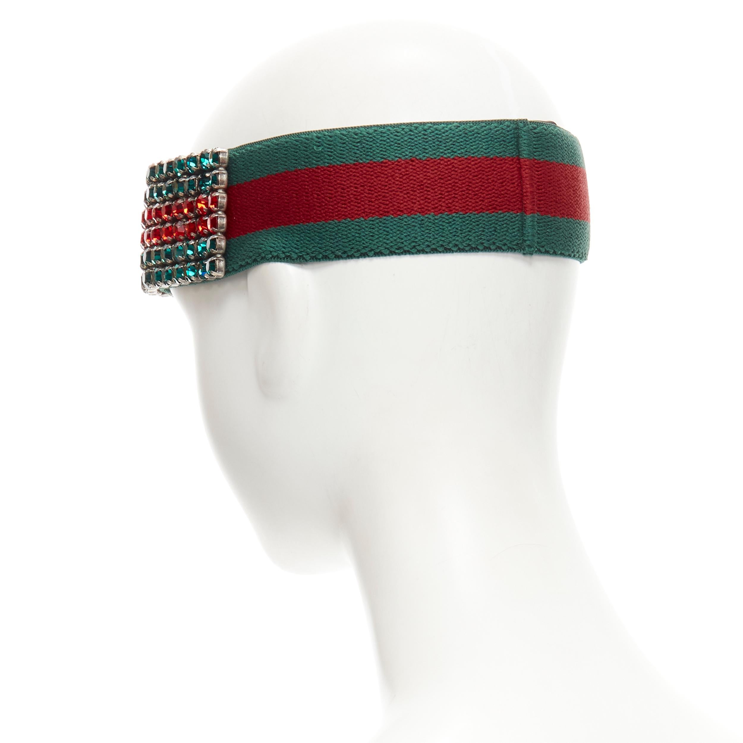 Gray new GUCCI Webby Headband rhinestone crystal encrusted green red web headband
