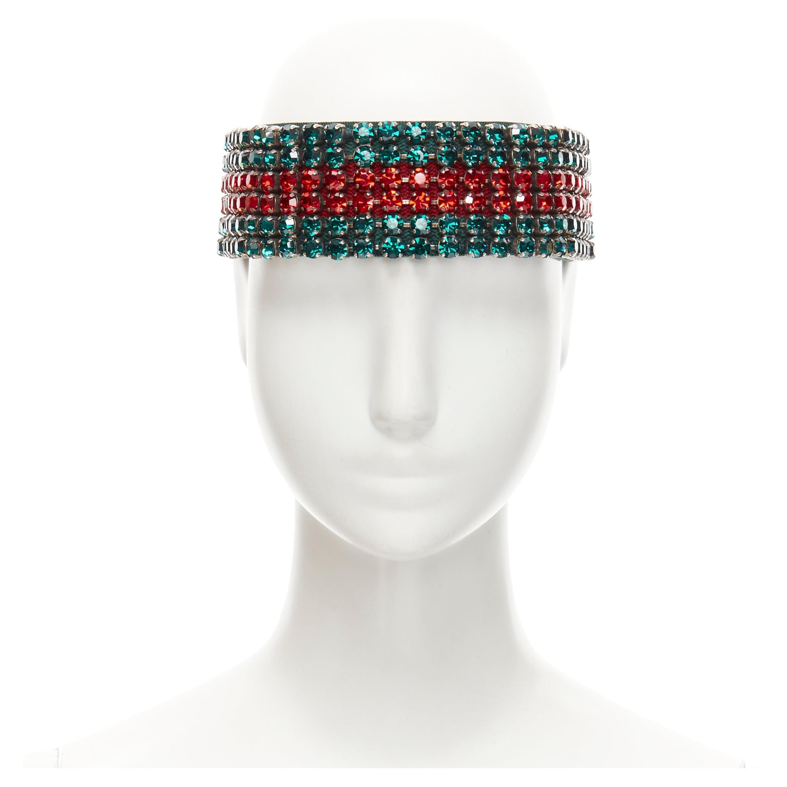 new GUCCI Webby Headband rhinestone crystal encrusted green red web headband