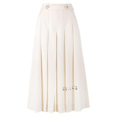 New GUCCI White Magnolia Logo Printed Midi Skirt Bermuda IT38 US 2-4