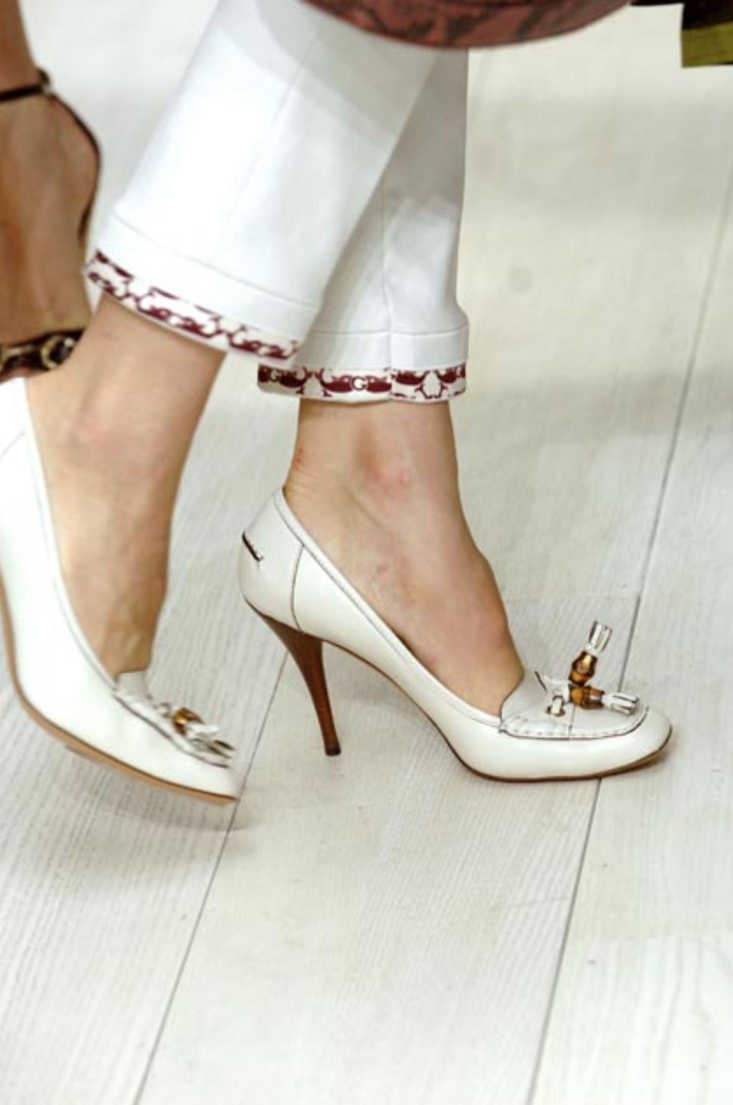 New Gucci Resort 2007 Winter White Leather Bamboo Tassel Heels Pumps Sz 7.5 1