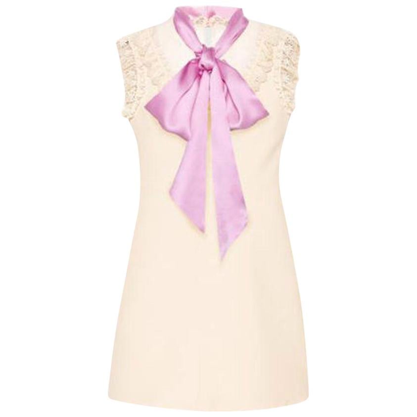 New GUCCI Wool & Silk Mini Dress WITH PussyCat Bow IT40 US 2-4 For Sale