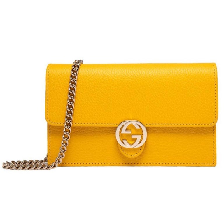 NEW Gucci Yellow Interlocking G Clutch Wallet on Chain Crossbody Shoulder  Bag For Sale at 1stDibs