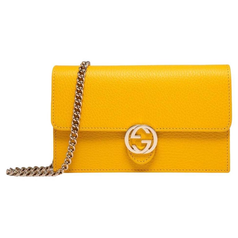 NEW Gucci Yellow Interlocking G Clutch Wallet on Chain Crossbody