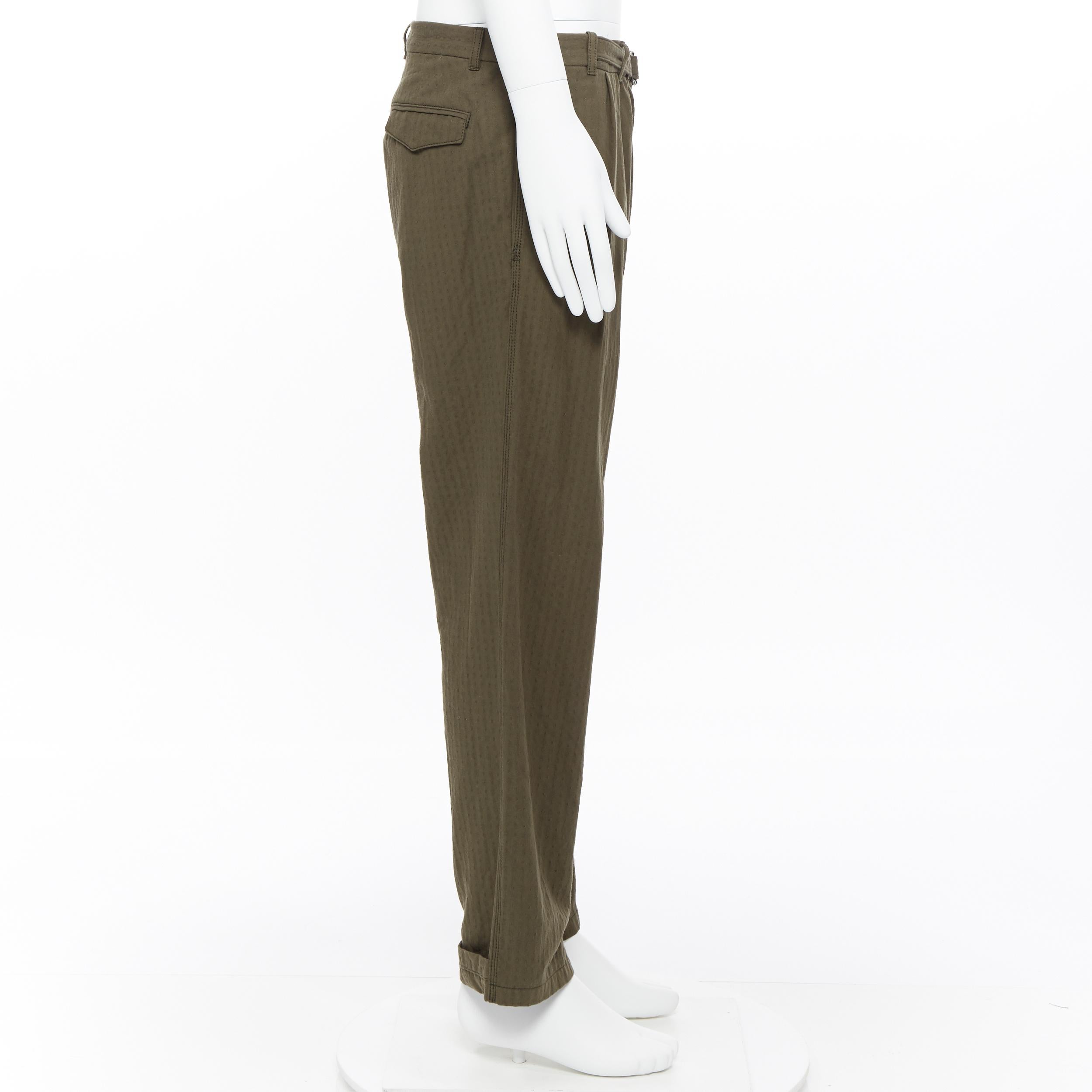 new HAIDER ACKERMANN khaki green cotton dotted jacquard belted pants FR44 34