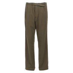 new HAIDER ACKERMANN khaki green cotton dotted jacquard belted pants FR44 34"