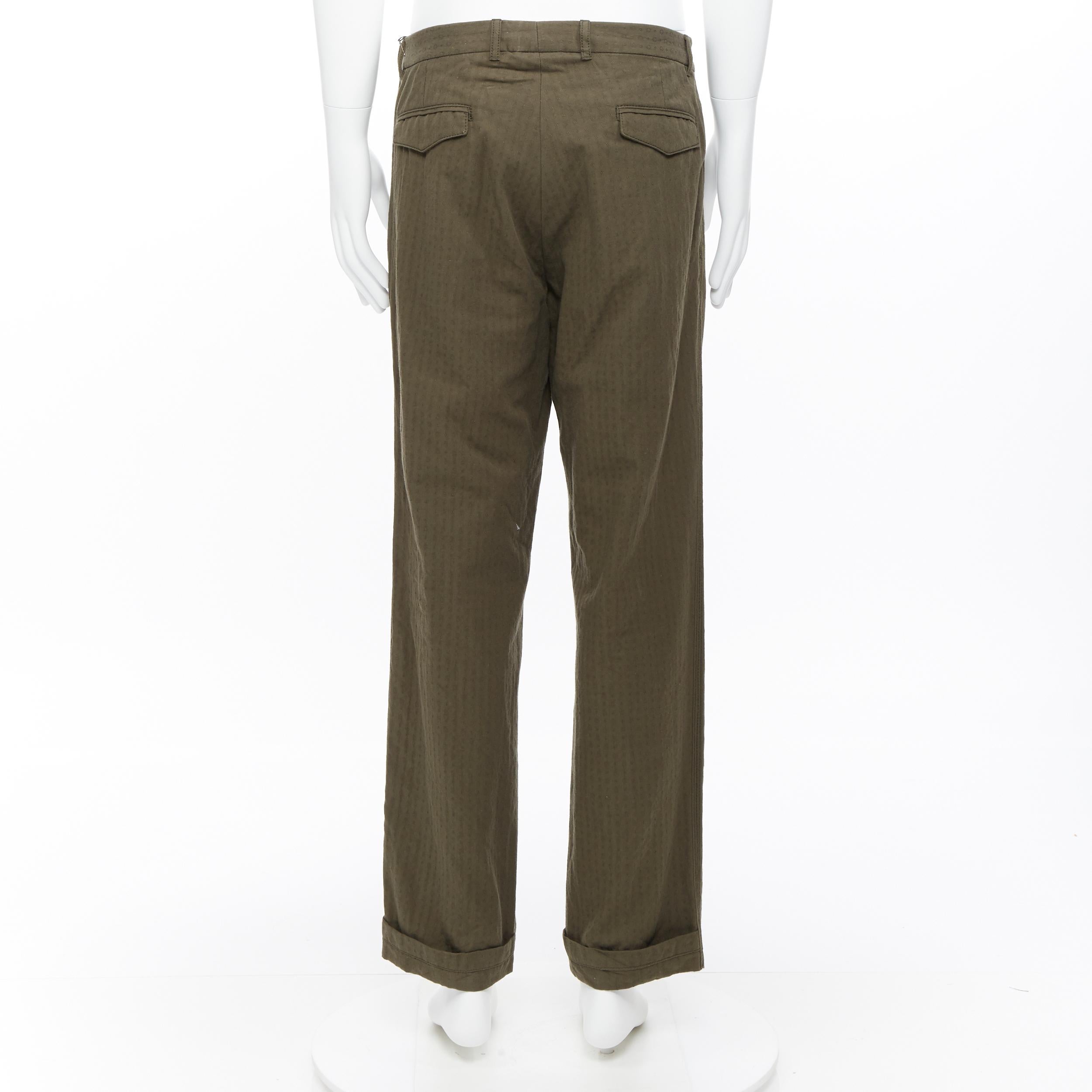 new HAIDER ACKERMANN khaki green cotton dotted jacquard wide leg pants FR44 In New Condition In Hong Kong, NT