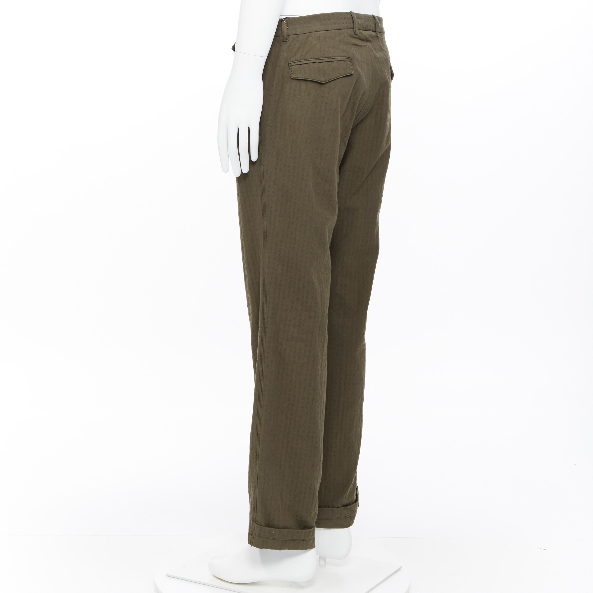 Men's new HAIDER ACKERMANN khaki green cotton dotted jacquard wide leg pants FR44
