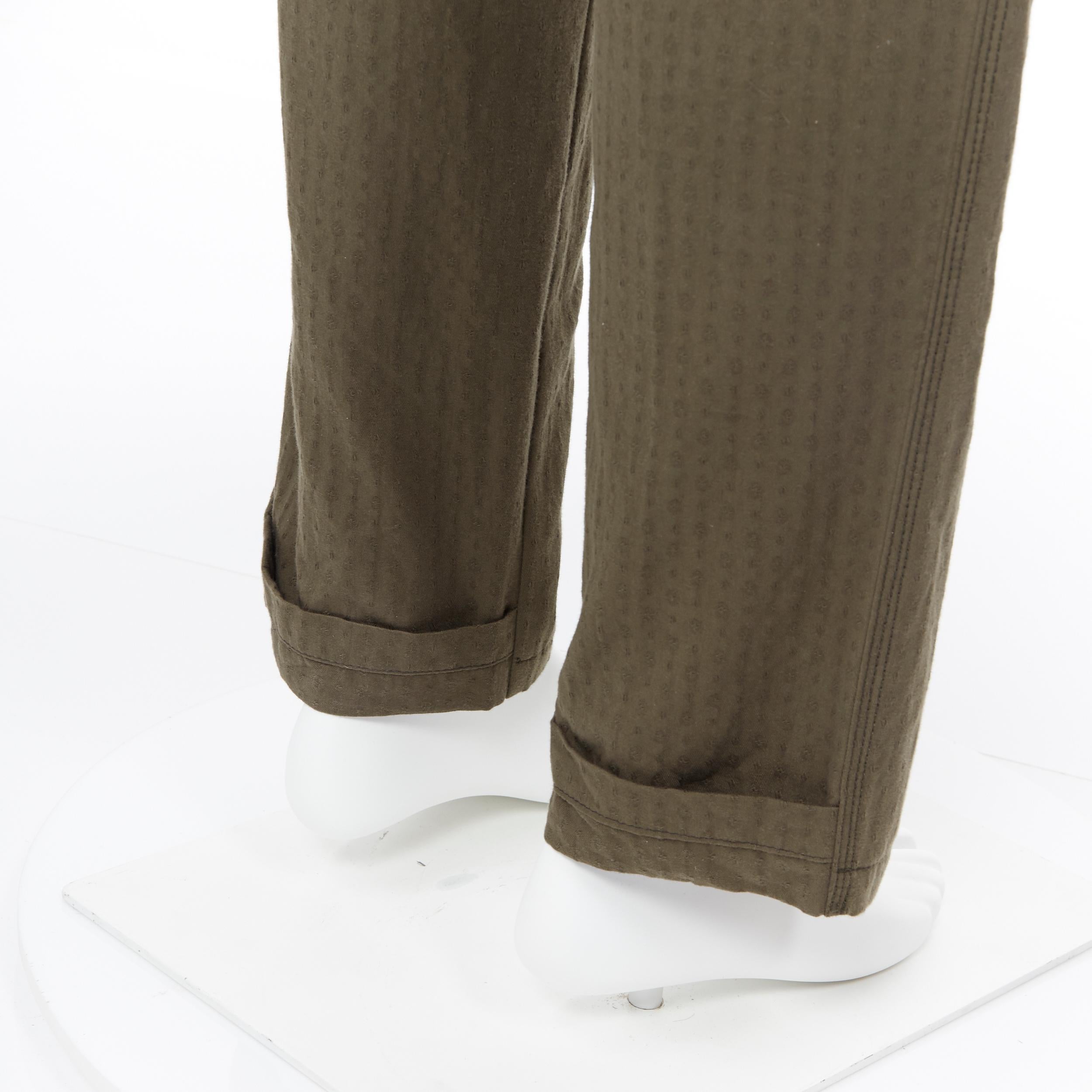 new HAIDER ACKERMANN khaki green cotton dotted jacquard wide leg pants FR44 2