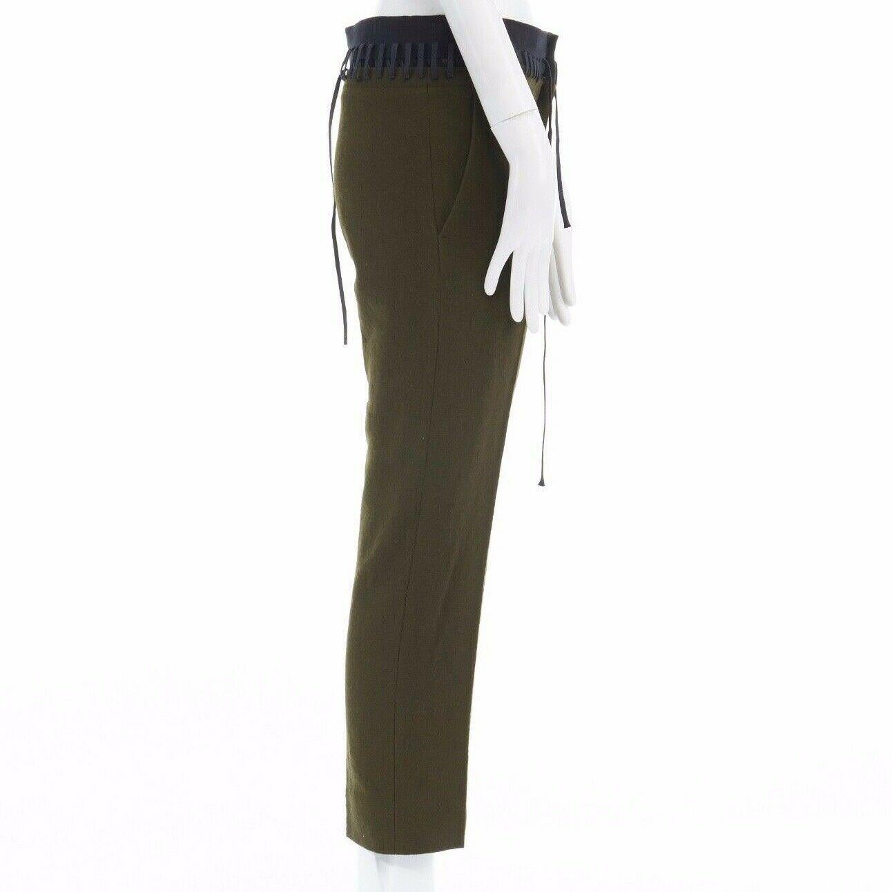 new HAIDER ACKERMANN khaki green wool faux detached laced waistband pant FR34 XS 1