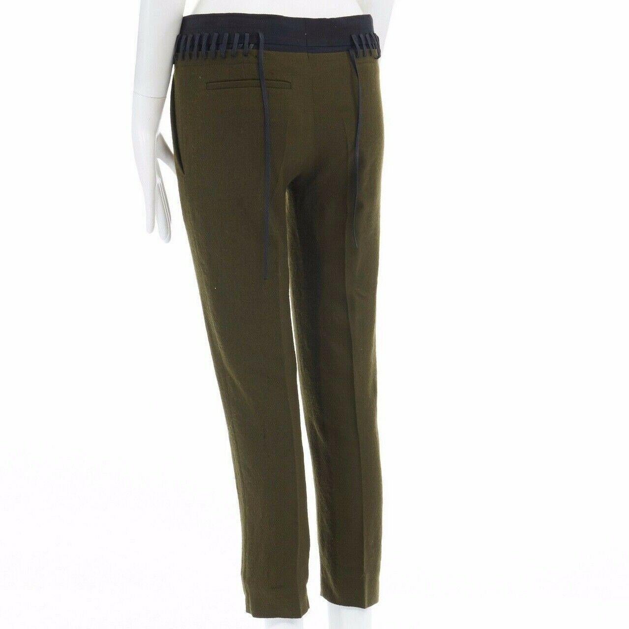 new HAIDER ACKERMANN khaki green wool faux detached laced waistband pant FR34 XS 3