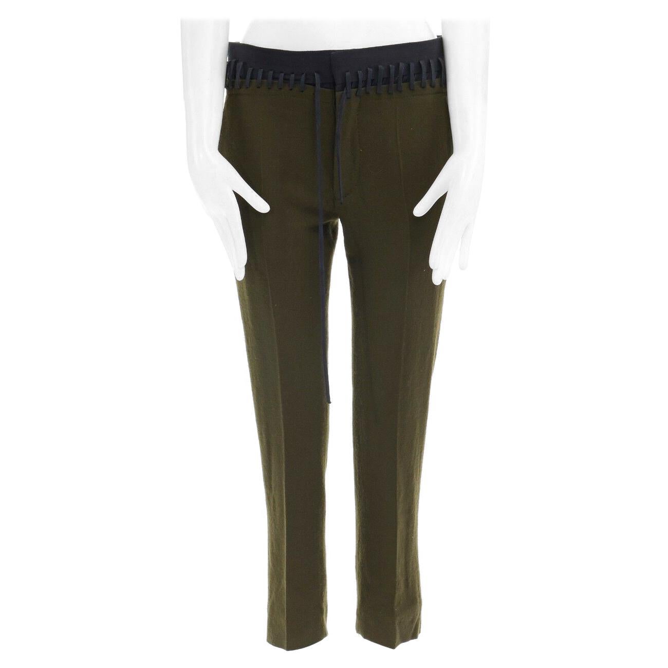 new HAIDER ACKERMANN khaki green wool faux detached laced waistband pant FR34 XS