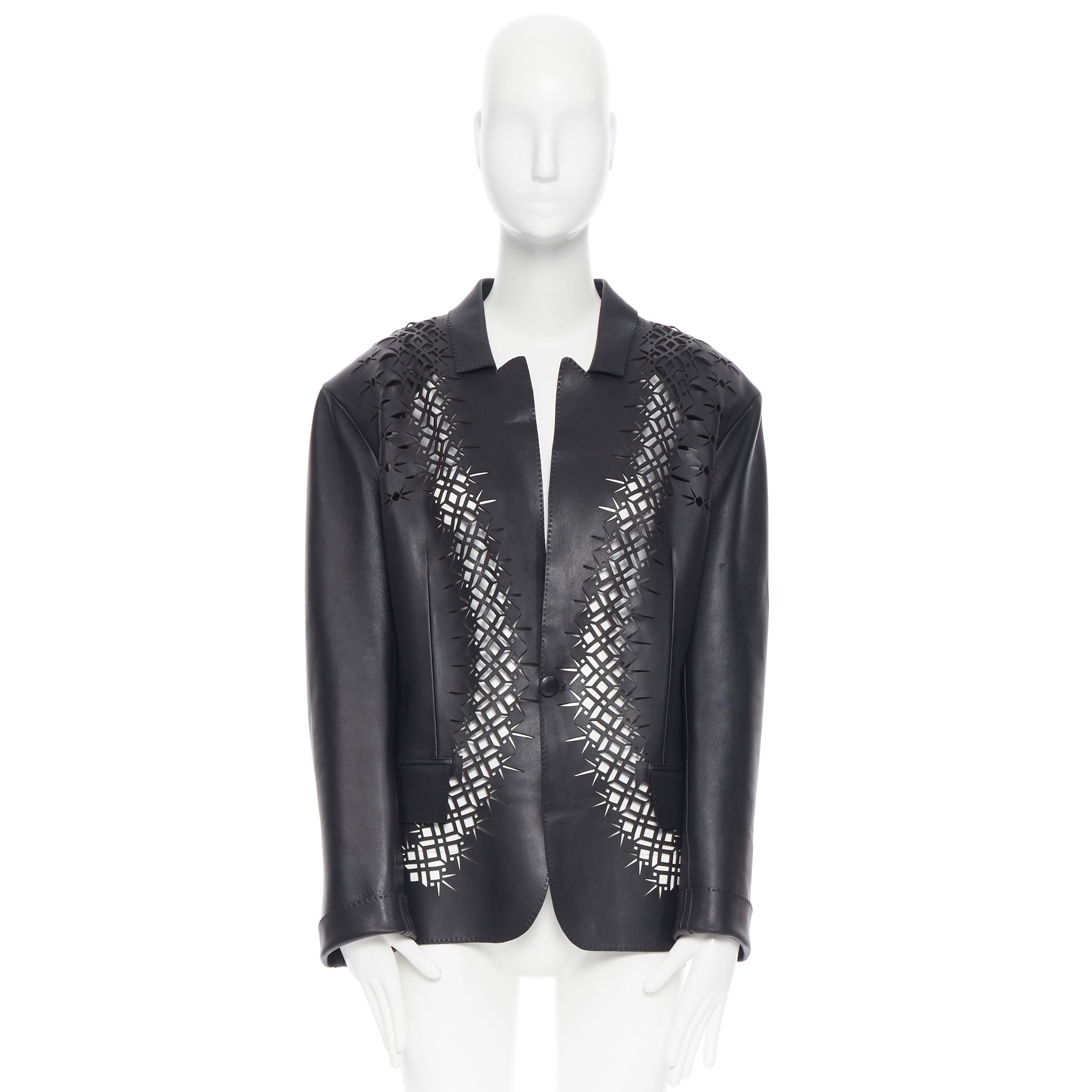 nuevo HAIDER ACKERMANN Pasarela SS19 Cuello cortado con láser Chaqueta blazer de cuero FR40 M Negro