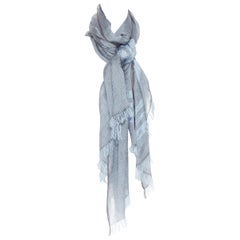Neu HAIDER ACKERMANN yak Seide Federband himmelblau grau fransenbesetzter Schal