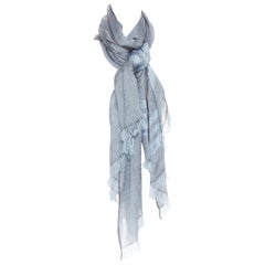 new HAIDER ACKERMANN yak silk  feather band sky blue grey fringe trimmed scarf