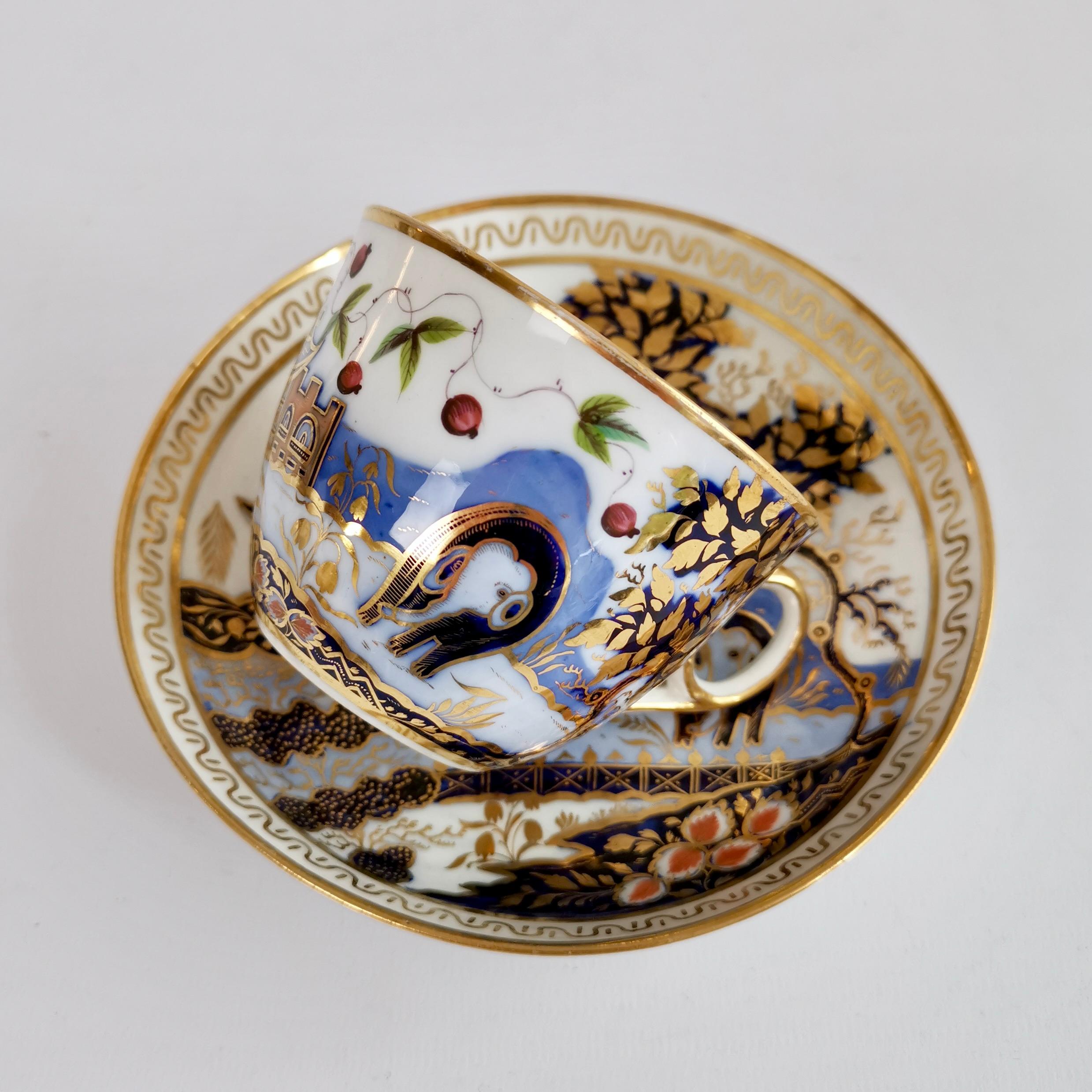 English New Hall Bone China Teacup and Saucer, Elephant Pattern, Regency ca 1815