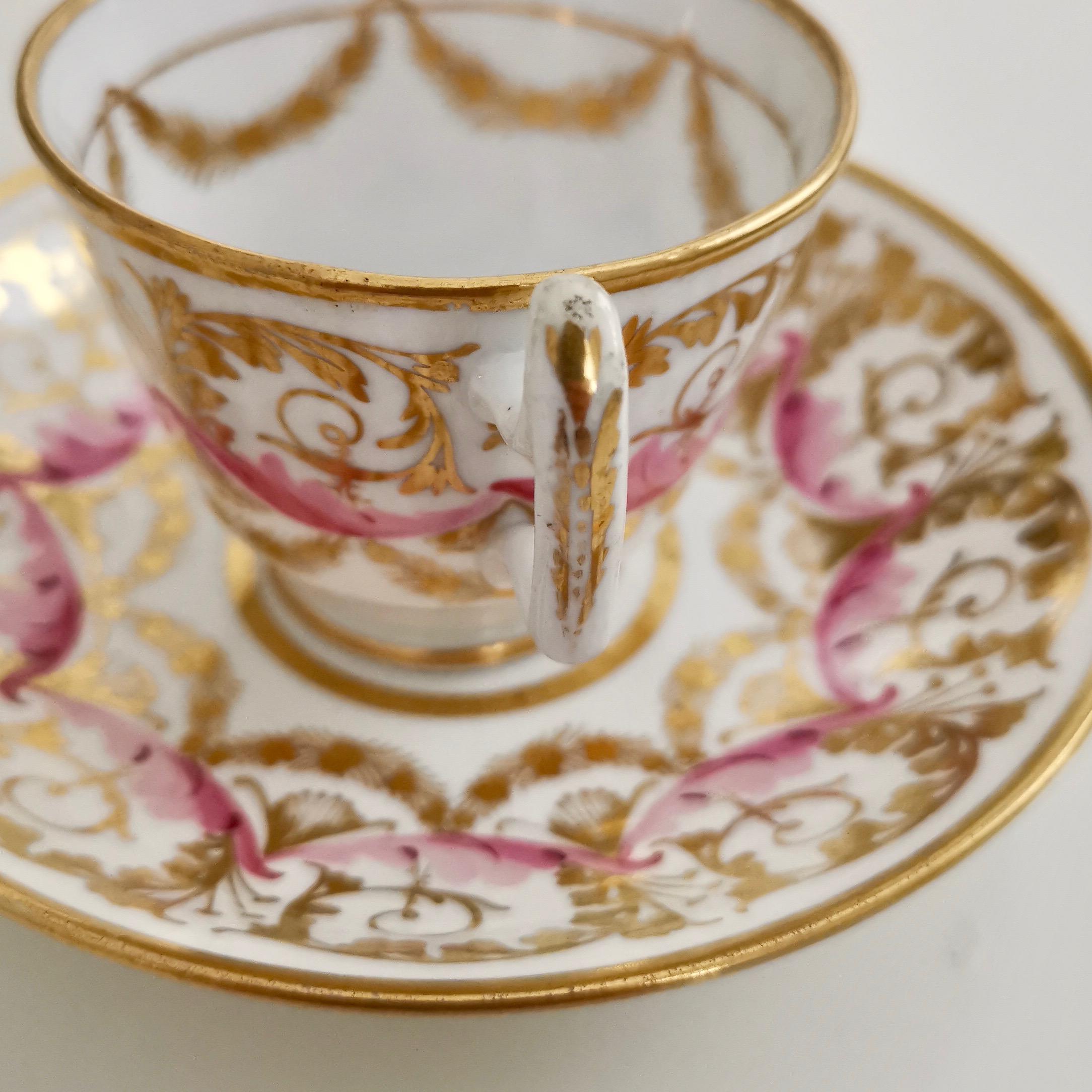 New Hall Cup and Saucer, Gilt and Pink Sprigs, Regency, 1815-1820 5